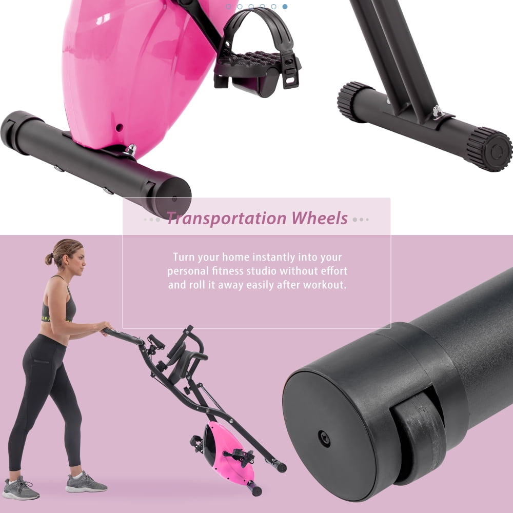 Folding Exercise Bike Upright Recumbent X Bike 16 Level Adjustable Resistance Foldable Stationary Bike with LCD Display Arm Bands for Home Gym Workout Multiple colors available