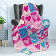 thumbnail image 4 of Love Soft Flannel Fleece Throw Blanket, Hearts in Square Shapes Geometrical Celebrate Childish Children Artwork, Cozy Plush for Indoor and Outdoor Use, 60" x 80", Blue Ivory Pink, by Ambesonne, 4 of 5