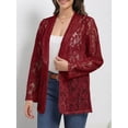 thumbnail image 3 of Fancyglim Lace Cardigan for Women Open Front Long Sleeve Sheer Lace Floral Crochet Summer Shrug Bolero Cover Up Burgundy XL, 3 of 7