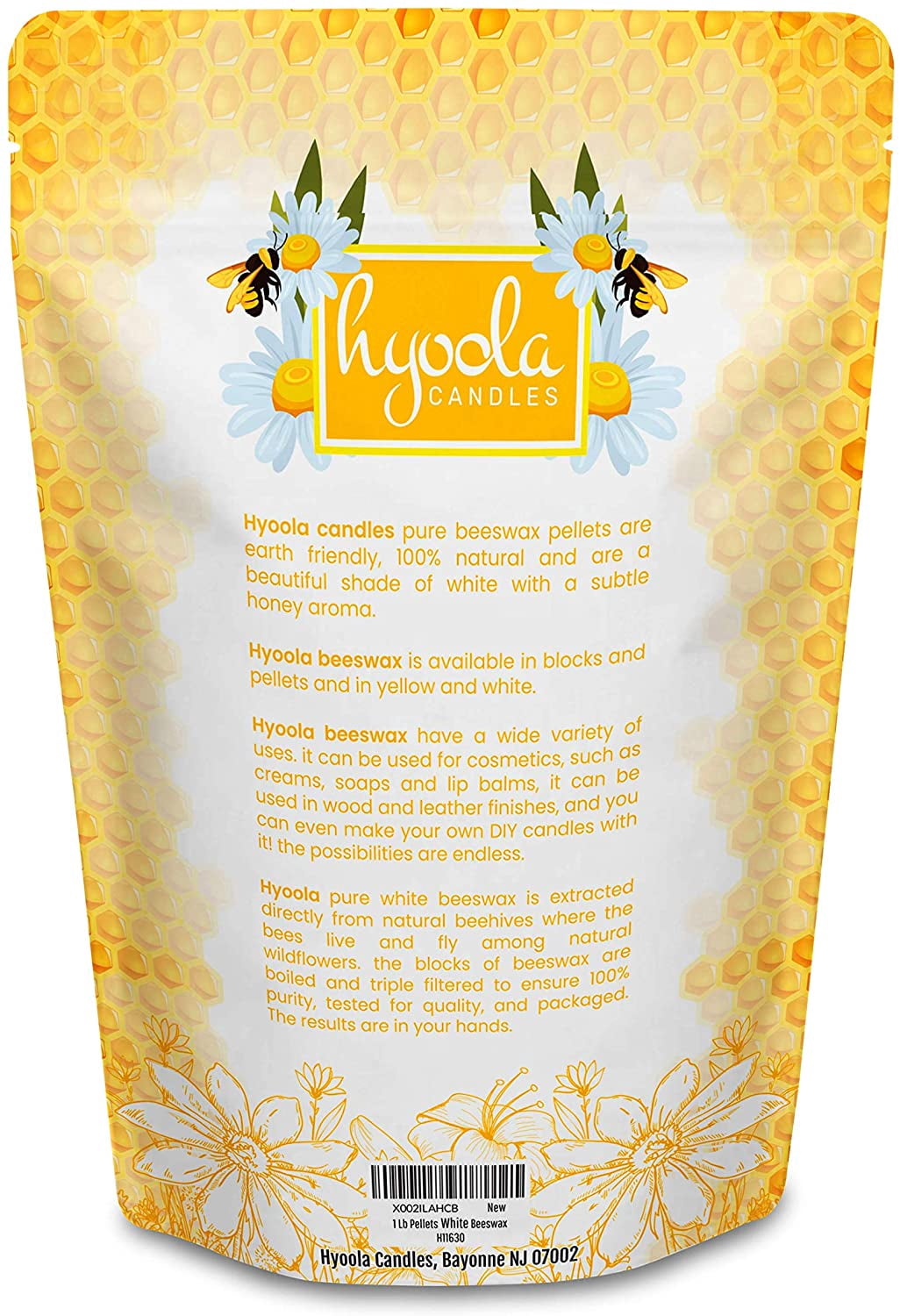 Hyoola, 2 Pound Natural - Candle Making, Cosmetic Grade Bees Wax Pellets - White Triple Filtered