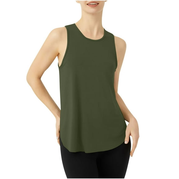 ZQUUVOU Women's Tank Top Solid Color Loose Crew Neck Summer Tops (Olive Green,XL)