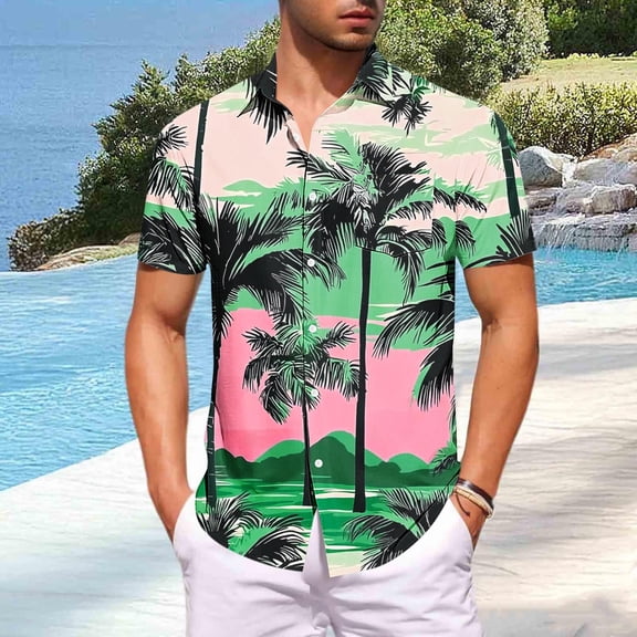 Yaoyar Mens Hawaiian Shirts Short Sleeve Casual Floral Button Down Tropical Shirt Summer Holiday Beach Aloha Hawaii Shirt