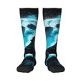 thumbnail image 1 of JUNZAN Blue Full Moon Wolf Pattern Fun Novelty Knee Warmer High Socks, 1 of 6
