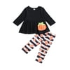 Halloween Clothes Toddler Infant Baby Girls Pumpkin Ghost Print Skirt-like Tops Cartoon Trousers 2Pcs Set 18-24 Months