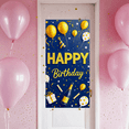 thumbnail image 2 of Blue Background Happy Birthday Banner with Golden Balloons Party Hats Gifts Champagne Party Supplies Photography Props Birthday Decoration Party Decorations Backdrop, 2 of 7