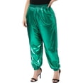 thumbnail image 2 of DARING DIVA Women's Plus Jogger Pants Metallic Shiny Stretchy Trousers 4X Green, 2 of 6
