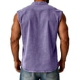 thumbnail image 4 of Men's Vintage Denim Vest With Stand Collar And Button Front, Sleeveless Casual Jean Shirt Featuring Chest Pocket Purple XXXL, 4 of 6