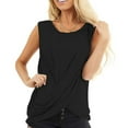 thumbnail image 3 of Blusa sin mangas con parte delantera torcida, cuello redondo, camisa informal con cuello redondo y parte delantera torcida para mujer, citas, negro, L, 3 of 6