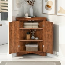 Corner Cabinet Storage Wooden Triangle Bathroom Storage Cabinet with Adjustable Shelves and Two Doors for Kitchen, Living Room and Hall Brown