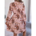 thumbnail image 6 of EASYBRAUS Women Floral Chiffon Pleated Midi Dress V Neck Long Sleeve Spring Summer Dress, 6 of 7