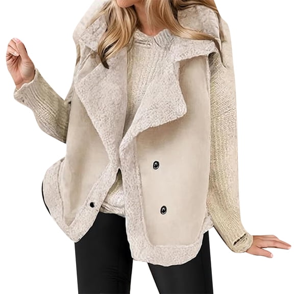Women's Suede Vest Lambswool Coat Winter Warm Sleeveless Jacket Casual Button Down Outerwear for Cold Weather Fashion