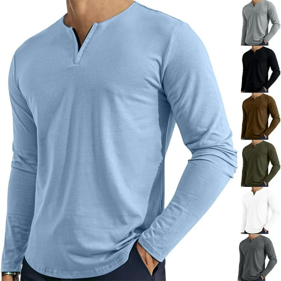Homozy Men's Slim Fit Shirts V Neck Long Sleeves Casual Oversized Basic Tee Comfortable V Neck Full Sleeves Fashion Tees for Men Light Gray 3XL
