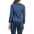 thumbnail image 3 of INSPIRE CHIC Women's Peter Pan Collar Jean Ruffled Button Down Denim Shirt S Blue, 3 of 5