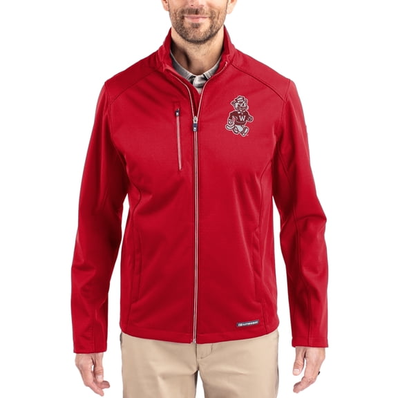 Men's Cutter & Buck Red Washington State Cougars Evoke Eco Softshell Recycled Full-Zip Jacket