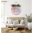 thumbnail image 6 of Home Of The Brave Front Door Sign Funny Wreaths Hanging Wooden Plaque Decoration Round Rustic Wood Farmhouse Porch Decor for Home Front Door Decor, 11 x 11 Inch, 6 of 9