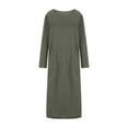 thumbnail image 4 of ZQUUVOU Women's Long Sleeve Solid Loose Maxi Dress With Pocket Muslin Girl Winter Loose Dress Olive Green, 4 of 6
