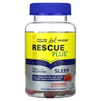 Bach RESCUE PLUS Melatonin Sleep Gummies, Natural Strawberry Flavor, Drug-Free Sleep Aid, Dietary Supplement, Vegan, Gluten-Free, No Artificial Flavors, Colors, Preservatives, 60 Count
