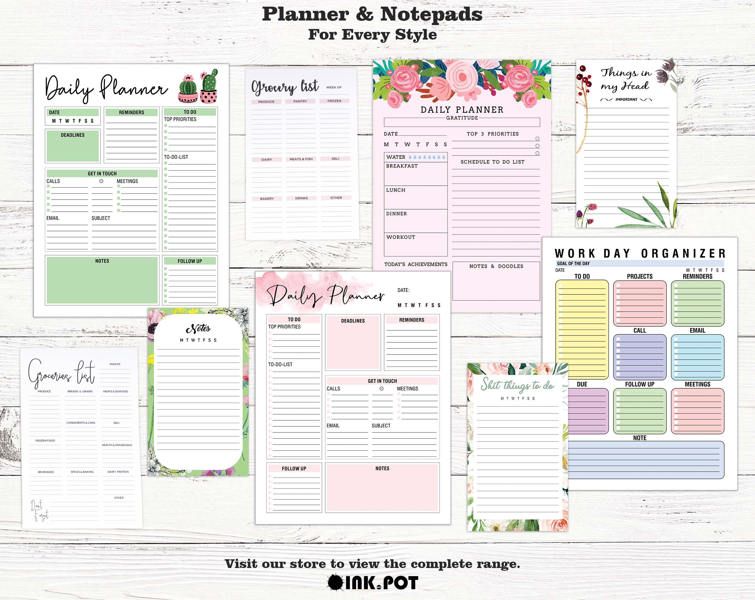Inkdotpot Grocery List Notepad 6 x 9 inches Magnetic Note pad with Printed Shopping List Items and Blank Grocery Shopping Spaces , 54 Page Weekly Grocery Shopping Planner