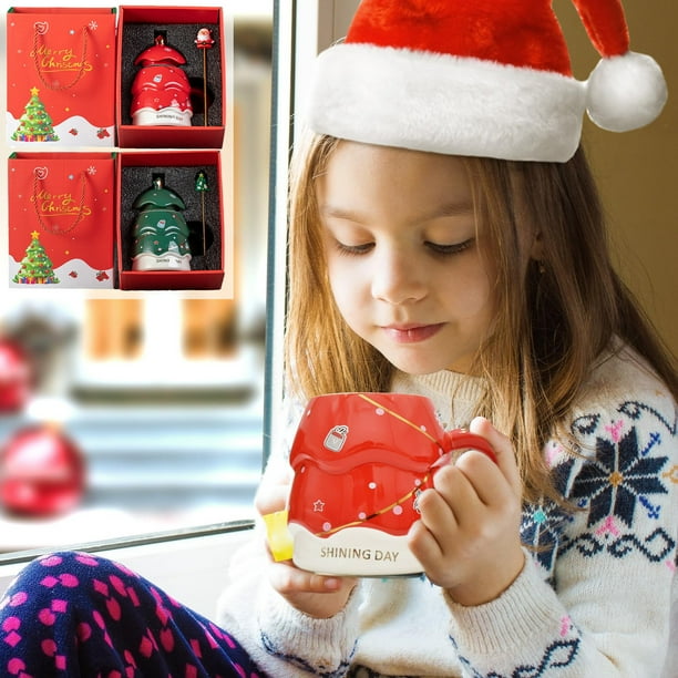 Taza De Cerámica Taza De Árbol De Navidad Con Tapa Y Cuchara, Juego De Tazas De Café De Cerámica Festivas, Decoraciones Navideñas Verdes Para Regalos De Invierno, 400 Ml (1 Unidad) Rkxzt