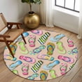 thumbnail image 2 of Round Rugs 6Ft, Summer Slippers Round Area Rug Washable Indoor Throw Carpet, Watercolor Flip Flops Ocean Beach Light Brown Soft Non Slip Circle Rug for Office Cabinet Home Decor Aesthetic, 2 of 8