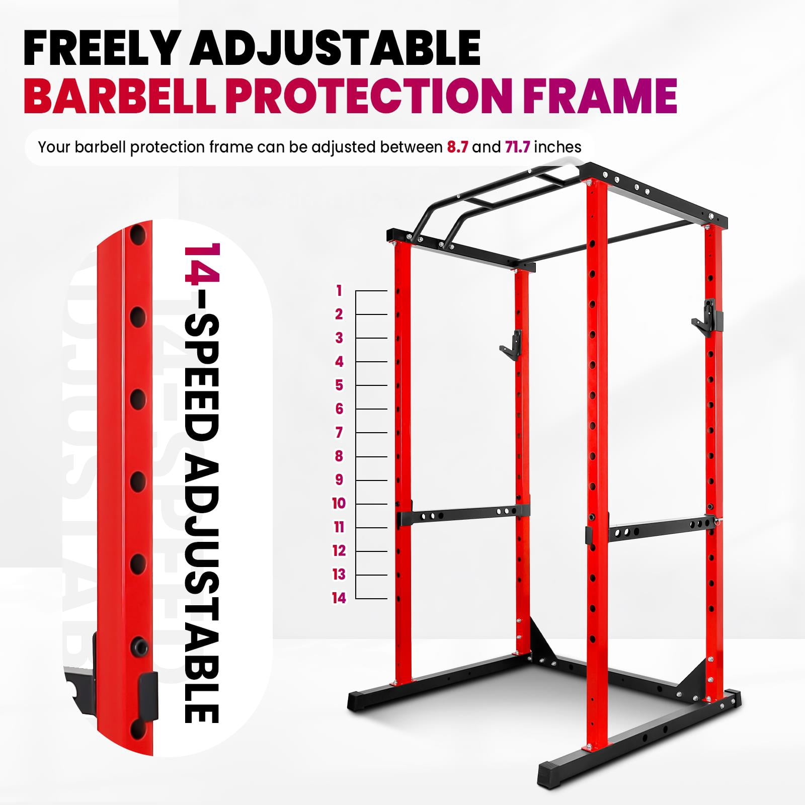 Space Saving Design Multi-Functional Power Rack,Red Power Cage With 44 In Width,2 In 1 Squat Rack And Pull Up Bar,Red Squat Stand For Garage Or Apartment,Red