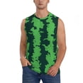 thumbnail image 2 of Lsque Green Stripes Of Watermelon Print Men's Cotton Blend Sleeveless Muscle Shirts (S-3XL)- Moisture Wicking, Odor Protection, UPF 30+,Small, 2 of 8