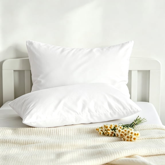 Kelnaro 2 Pack Premium Cotton Toddler Pillows for Sleeping and Travel, 13x18 Inches, White