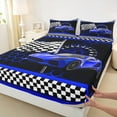 thumbnail image 3 of Manfei Cartoon Race Car Twin Sheet Sets for Kids, Blue Honeycomb Buffalo Plaid Twin Fitted Sheet, Modern Extreme Sports Flat Sheet, Luxury Bedroom Decor, 3-Piece, 3 of 7