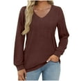 thumbnail image 2 of Womens Long Sleeve T Shirts V Neck Soft Basic Tee Loose Fit Casual Tops Fall Fashion, 2 of 6