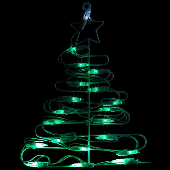 Northlight LED Lighted Christmas Tree Window Silhouette Decoration - 12.5" - Green Lights