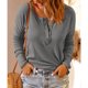 thumbnail image 3 of Blusa de punto Jersey Hombro caído Manga larga Color puro Cuello redondo Tops con botones para mujer Gris XL, 3 of 6