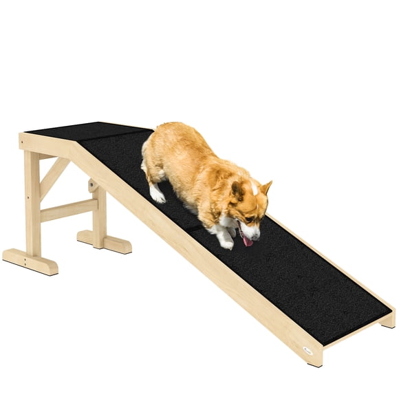 PawHut Pet Ramp Bed Steps for Dogs Cats, Natural Wood
