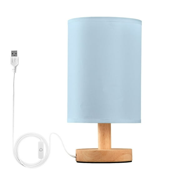 Bedside Desk Lamp LED Baby Blue Table Nightstand Lamps Warm Light Fabric Lampshade for Home Bedroom Office Living Room Decor