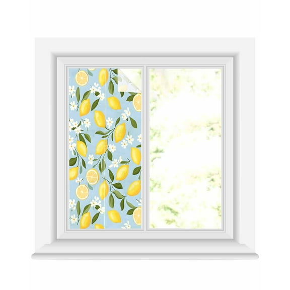 Window Privacy Film Yellow Lemon Stained Glass Window Film Decorative Sun Block Window Cover Spring Summer Floral Botanical Window Clings Static Adhesive Sticker for Bathroom 19.6"x39.3"
