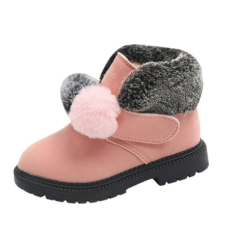 

Girls Boots Cute Snow Boots with Pom Poms Tassels Fall Winter Mid Tube Slip On Boots PU Upper Fabric Lining Round Toe Pink 11 Year