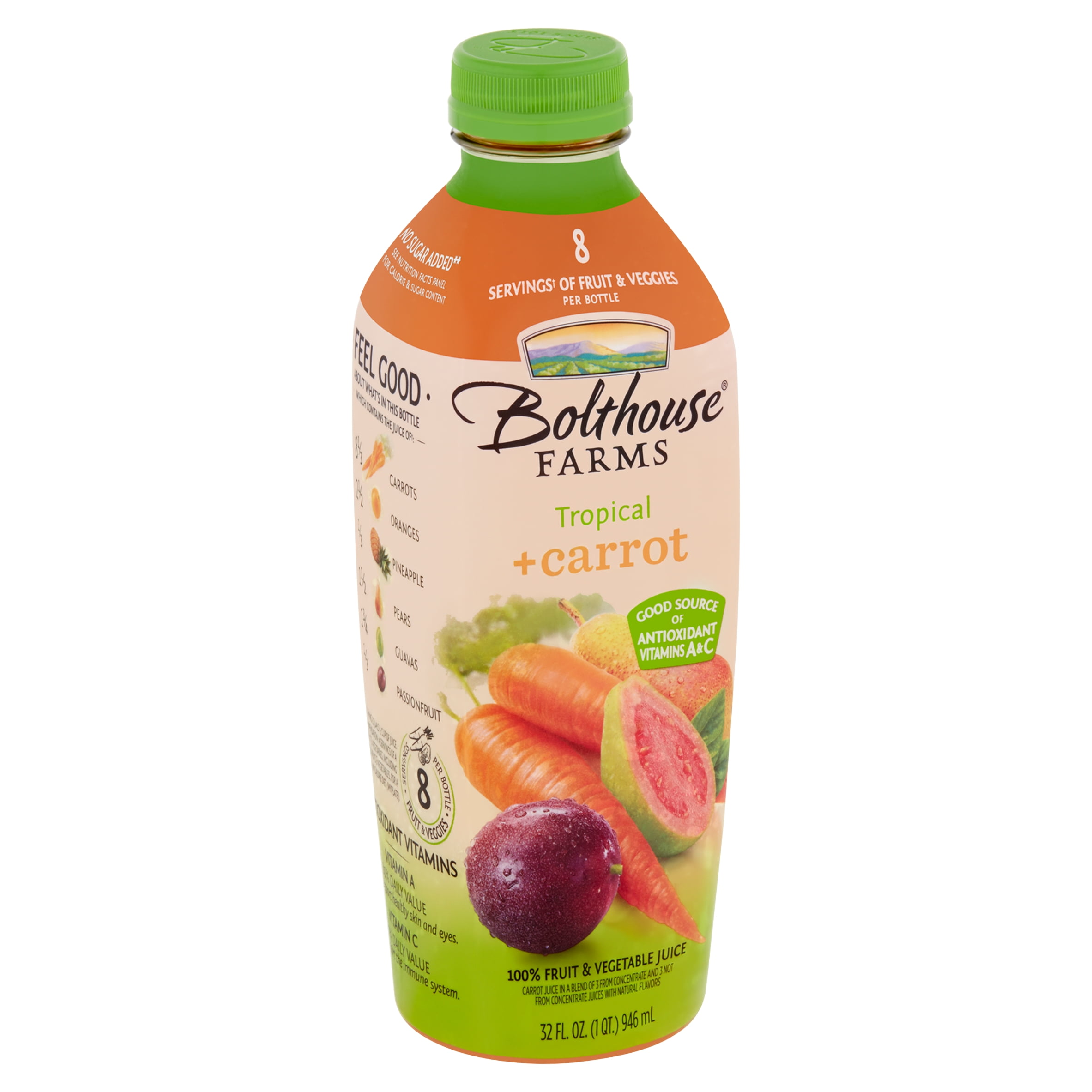 Low Calorie Fruit Juice Brands Bolthouse Farms No Sugar Added Tropical + Carrot 100% Fruit & Vegetable