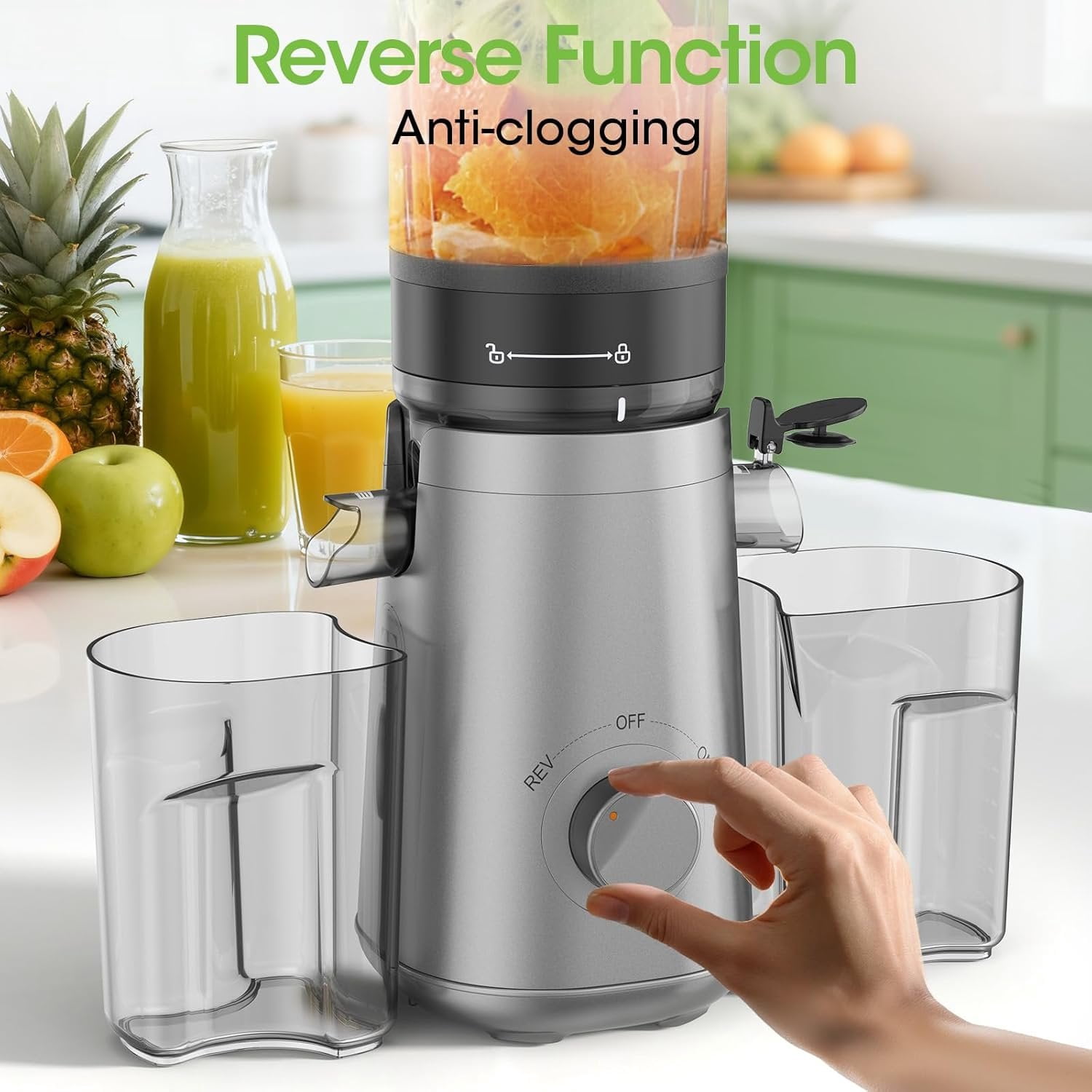 Juicer Machines, 5.3" Wide Feed Chute Cold Press Juicer for Whole Vegetables & Fruits, High Juice Yield,  (Slivery)