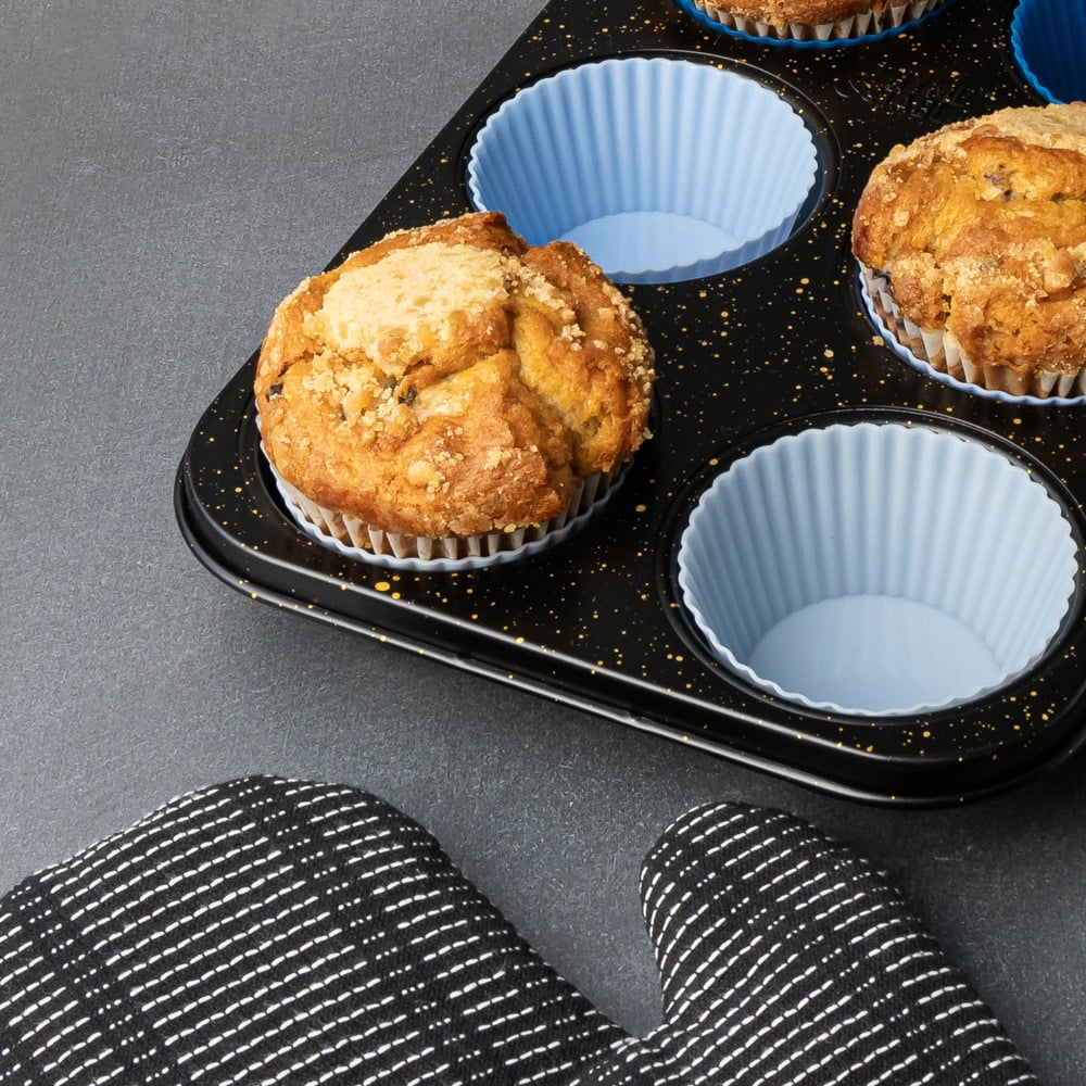 Thyme & Table 6 Cup Non-Stick Jumbo Muffin Pan, 6 Silicone Liners - Black