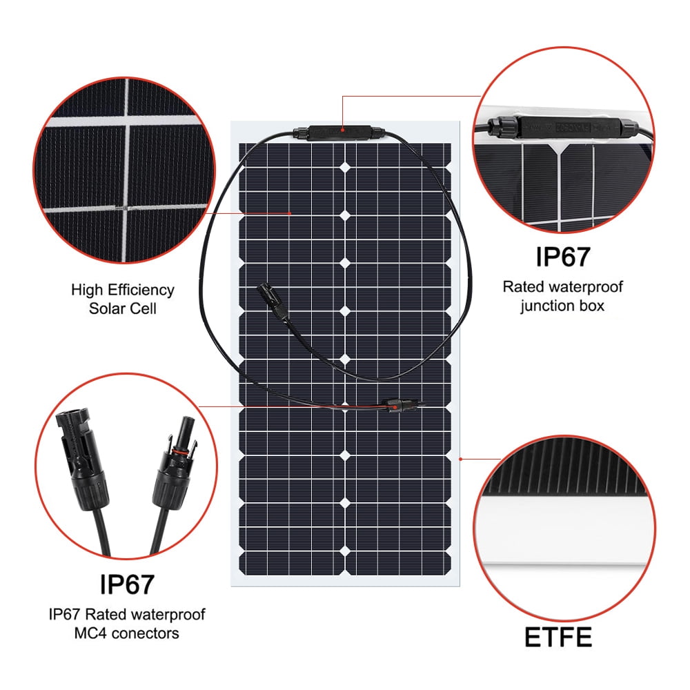 Flexible Solar Panel 30W 18V Monocrystalline Solar Panel for Marine RV Cabin Van Car Uneven Surfaces