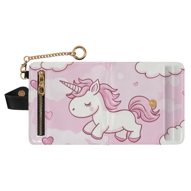 Unicorns on Clouds Hearts Valentine Women's Wallet PU Leather Card