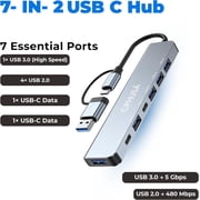 7-in-2 USB C Hub, Aluminum Multiport Adapter - with USB C + USB A to USB C, 1 USB 3.0, 4 USB 2.0, 1 USB-C Data, 1 USB-C Charging for PC/Computer/Laptop, Type C - Mac/MacBook/Air/Pro/iPad/Tablet
