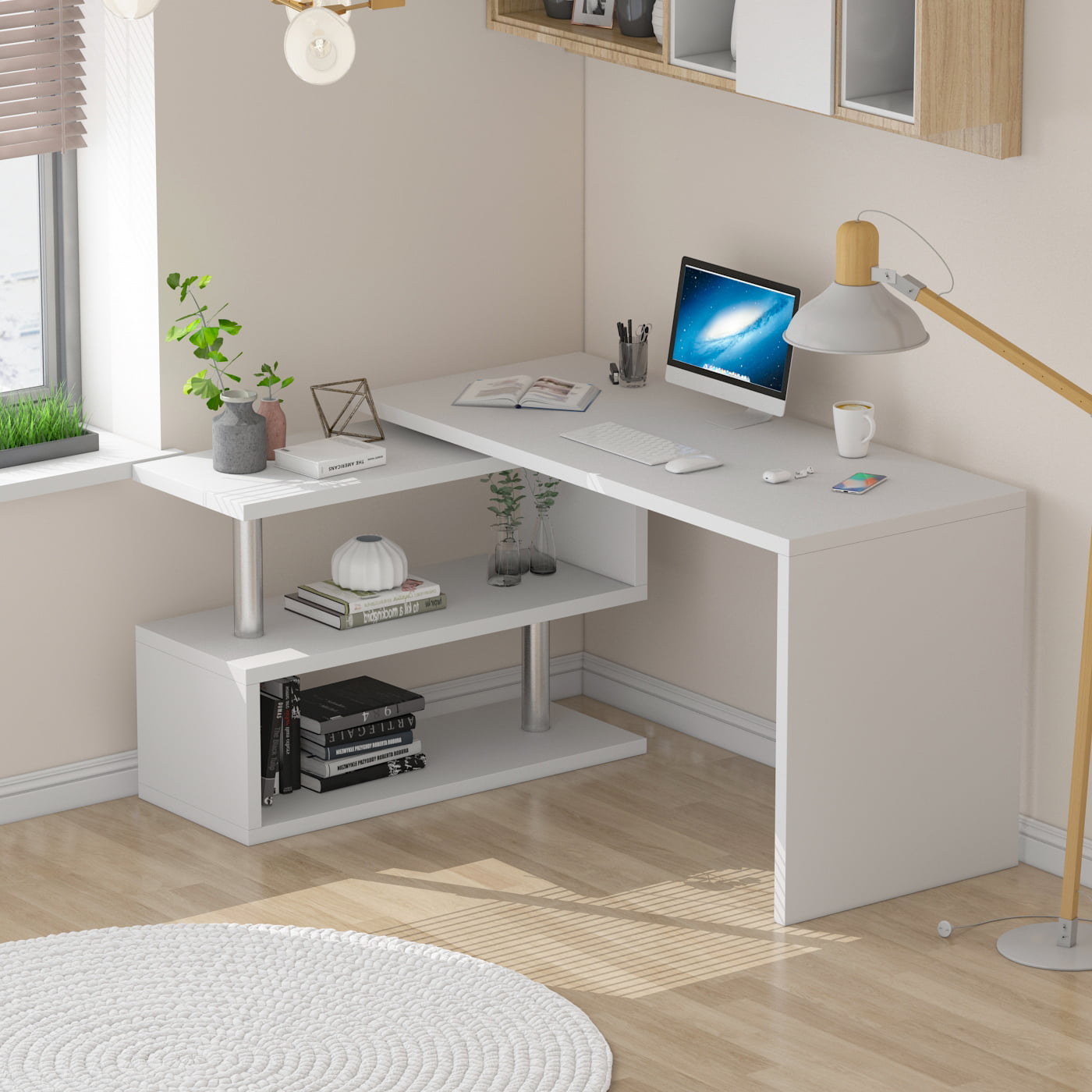 Home Office 360° Rotating Computer Desk Corner PC Table Adjustable Study Writing 