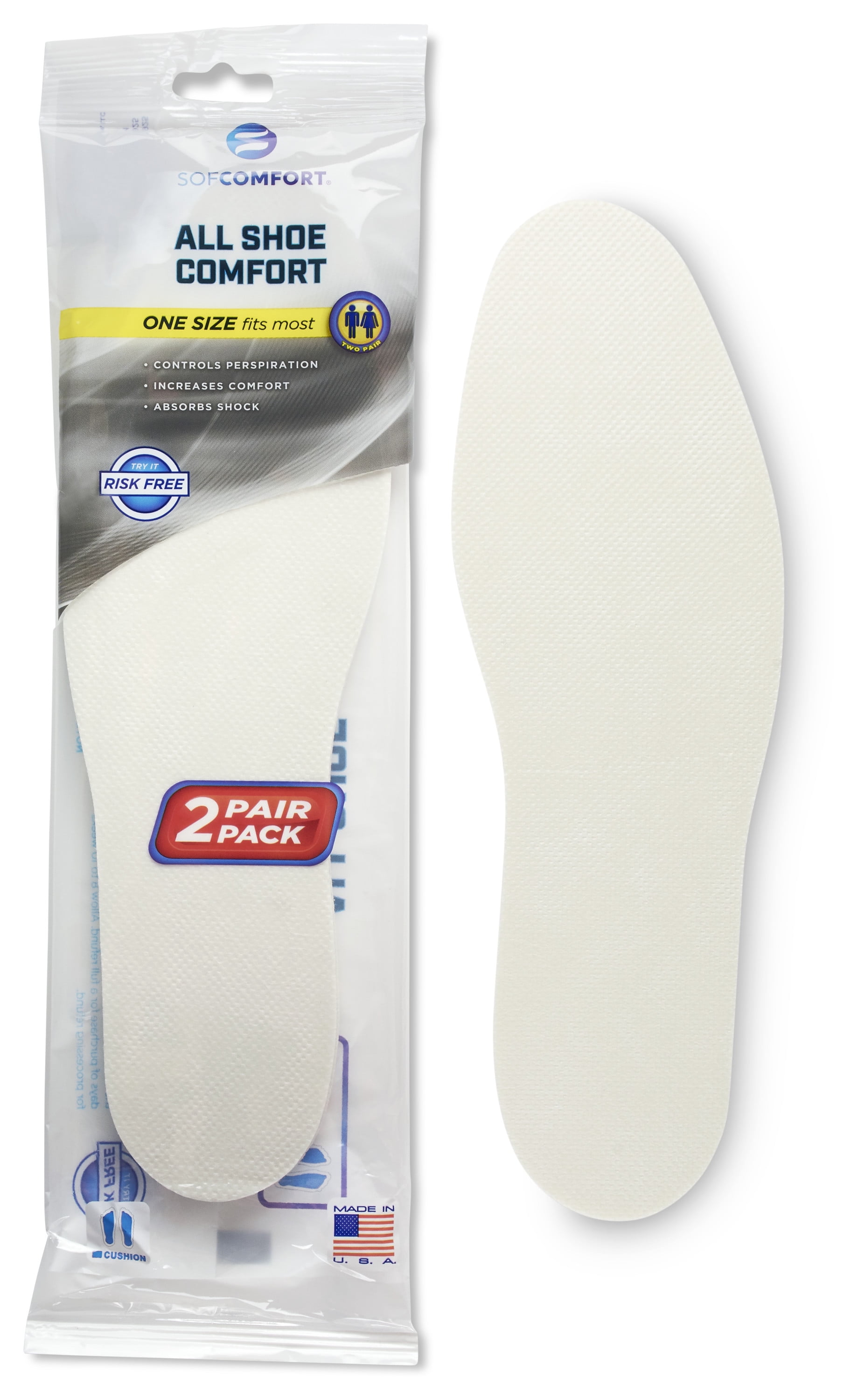 Synthetic Leather Shoe Insoles 2 Pair Pack One Size Fits All New 