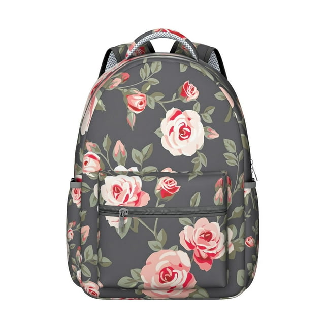 Small Floral Print Students Backpack Lightweight and Adjustable School Bag with Colorful Bloom and Blossom Artwork, Perfect for Outdoor Sports and Daily Commuting