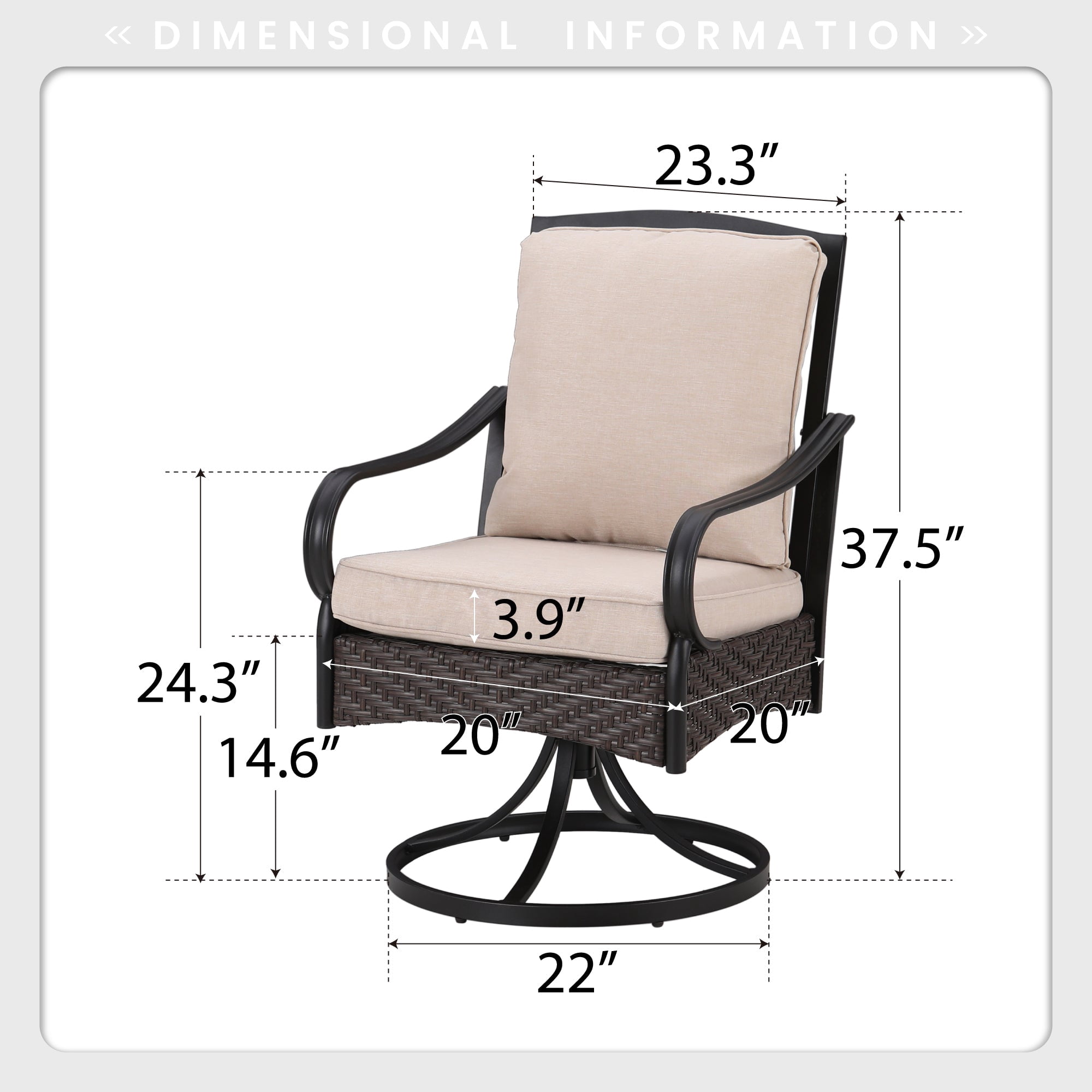 7-Piece Outdoor Patio Dining Set with 2 Swivel Cushioned Chairs, 4 Club Chairs & Wood-look Patio Table with Umbrella Hole for 6 People, Beige