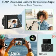 4K Digital Camera 64MP for Photography Autofocus Dual Lens Vlogging Camera for YouTube 32GB SD Card