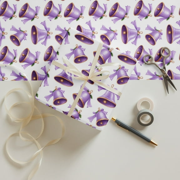 Purple Jingle Bells Christmas Gift Wrapping paper sheets