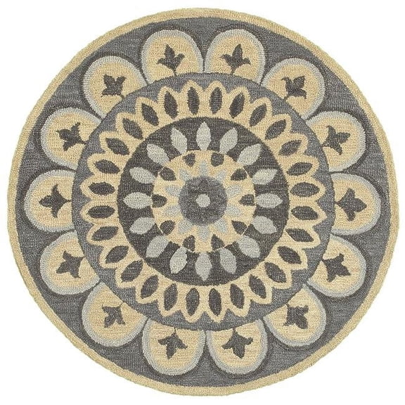 4 ft. Round Gray Floral Bloom Area Rug - Gray - 4'