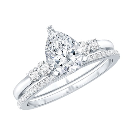 Rosec Jewels Certified Lab Grown Diamond Wedding Ring Set - EF-VS Quality - Ready To Gift 14K White Gold US 7.50