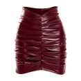 thumbnail image 5 of MOJOGO Women's Faux Leather Skirts Summer High Waiste Bodycon Skirt Classic Pleated Mini Skorts for Daily Wear Wine M, 5 of 5